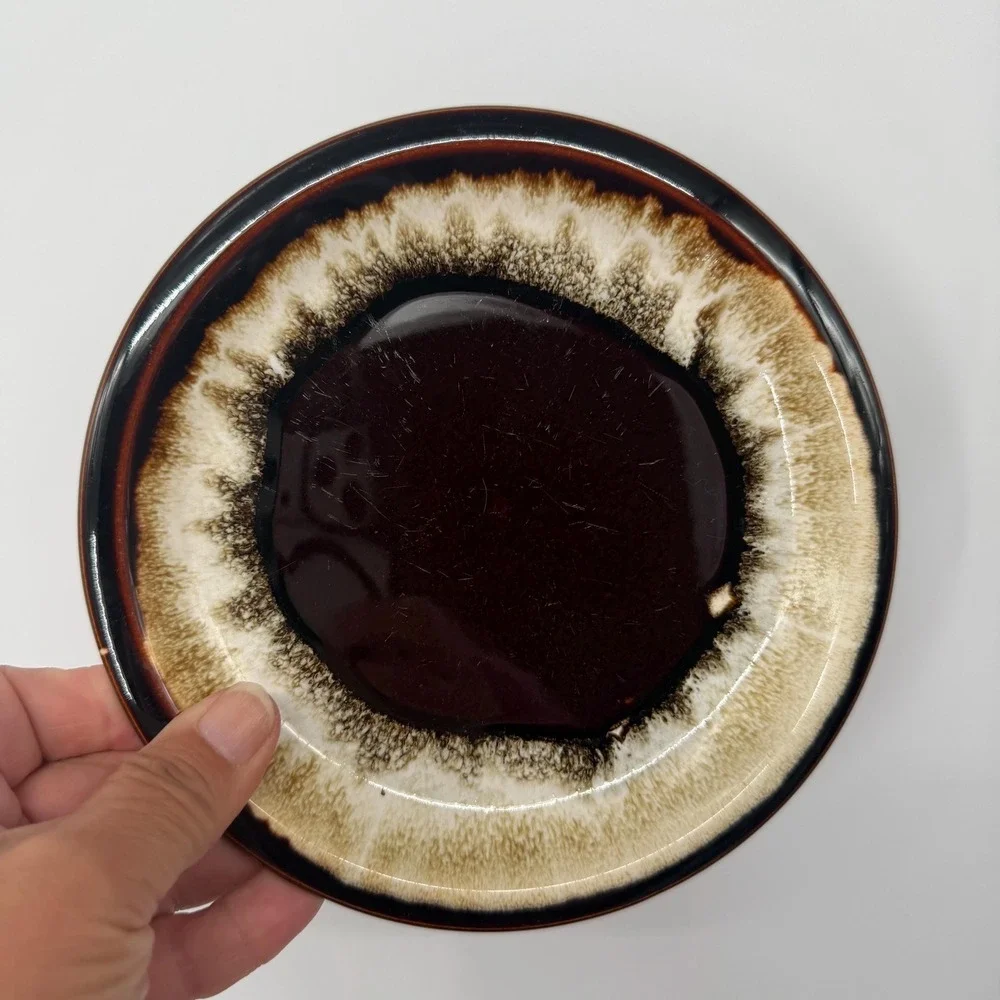 Pfaltzgraff 1970s Stoneware Drip Glaze Salad Lunch Plates Brown Set of 6 7.25